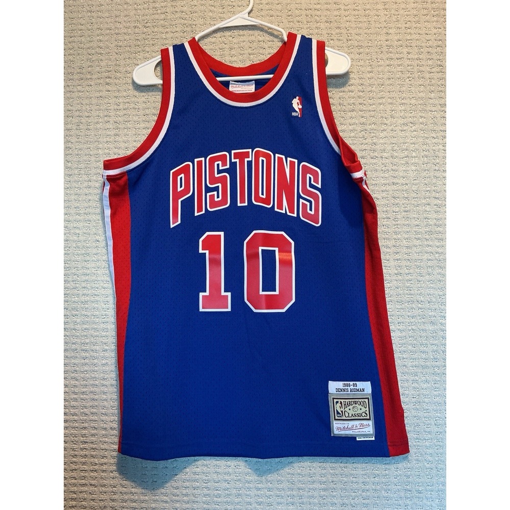 Mitchell & Ness Detroit Pistons Dennis Rodman #10 Swingman Jersey L Blue NWOT